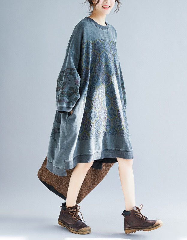 Gray Relaxed Fit Boho Style Tunic Dress for Women