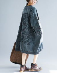 Back View of Gray Relaxed Fit Boho Style Tunic Dress for Women