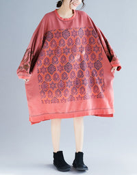 Pink Relaxed Fit Boho Style Tunic Dress for Women