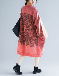 Back View of Pink Relaxed Fit Boho Style Tunic Dress for Women