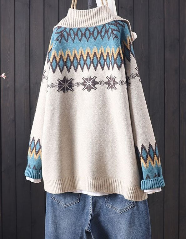 Loose Casual Geometric Knit Sweater Cardigan