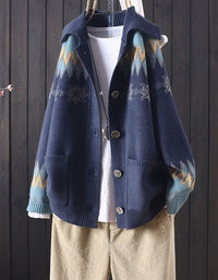 Loose Casual Geometric Knit Sweater Cardigan