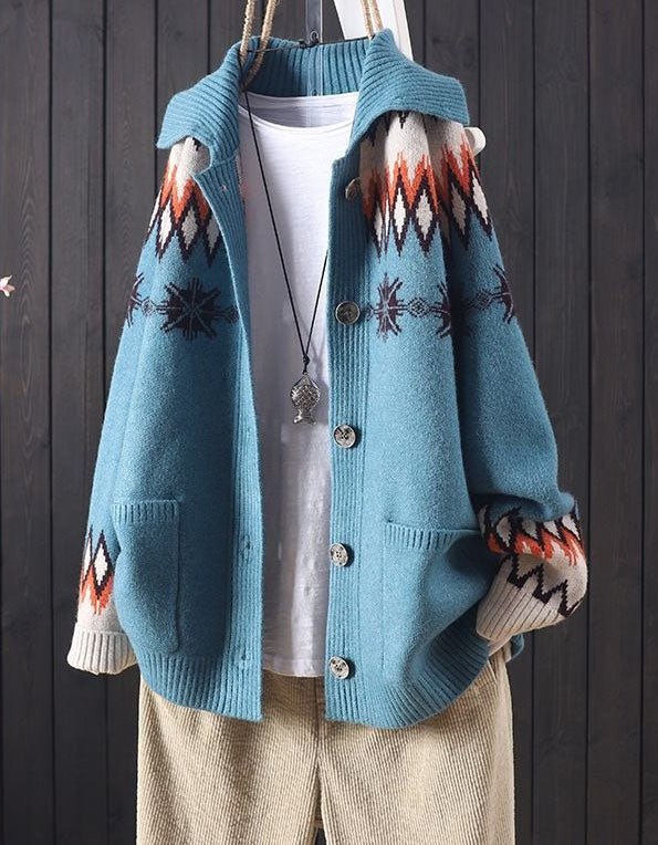 Loose Casual Geometric Knit Sweater Cardigan