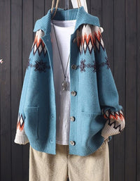 Loose Casual Geometric Knit Sweater Cardigan