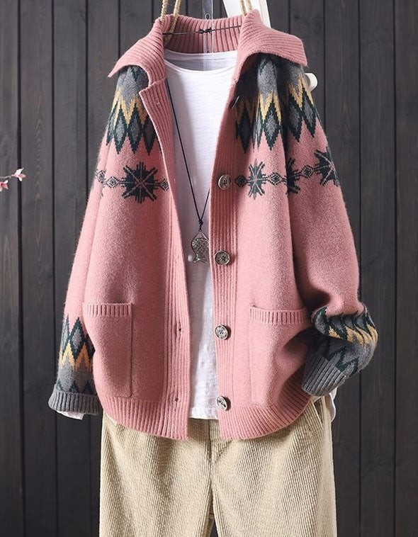 Loose Casual Geometric Knit Sweater Cardigan