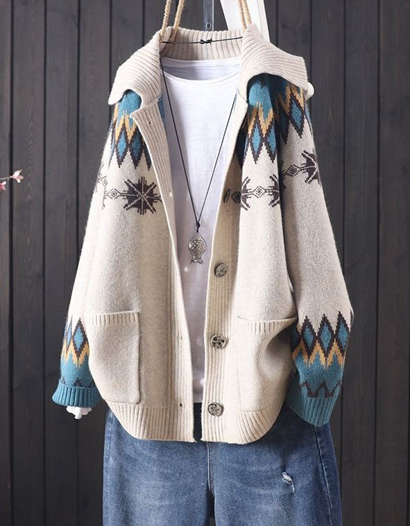 Loose Casual Geometric Knit Sweater Cardigan