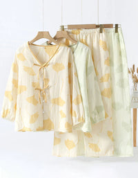 Loose Casual Ginkgo Leaf Pure Cotton Loungewear Set