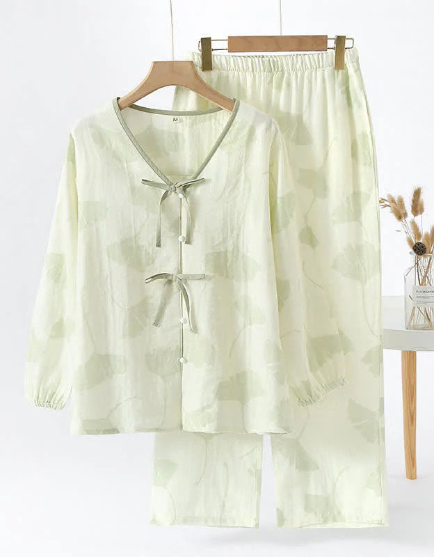 Loose Casual Ginkgo Leaf Pure Cotton Loungewear Set