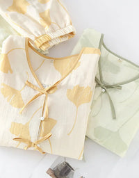 Loose Casual Ginkgo Leaf Pure Cotton Loungewear Set