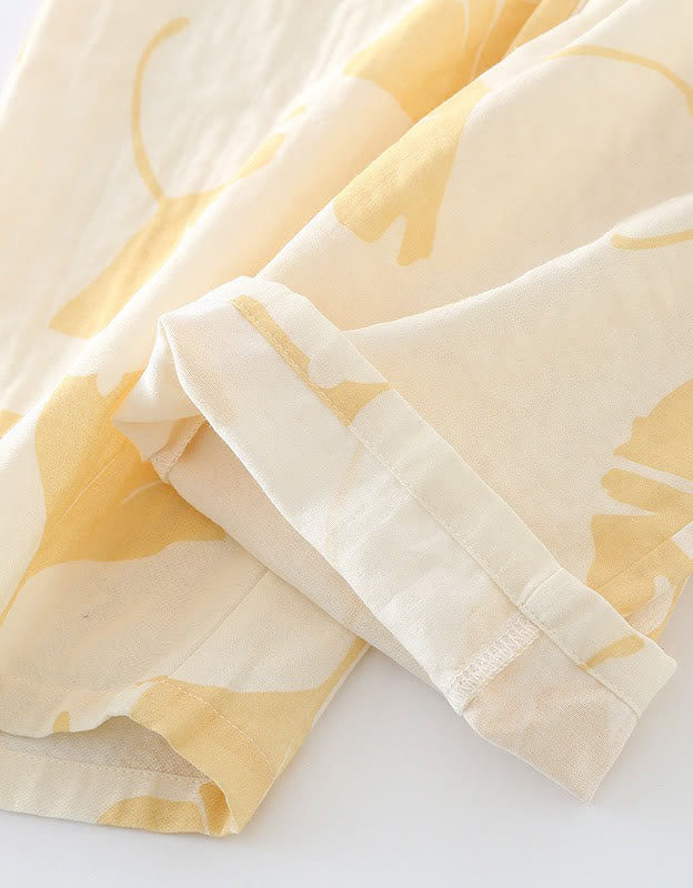Loose Casual Ginkgo Leaf Pure Cotton Loungewear Set