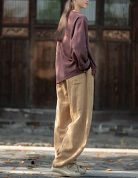 Casual Natural Long Sleeve Ramie Linen Blouse
