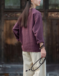 Casual Natural Long Sleeve Ramie Linen Blouse