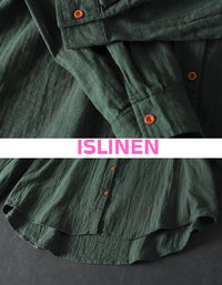 Loose fit linen shirt with wooden buttons casual style close-up