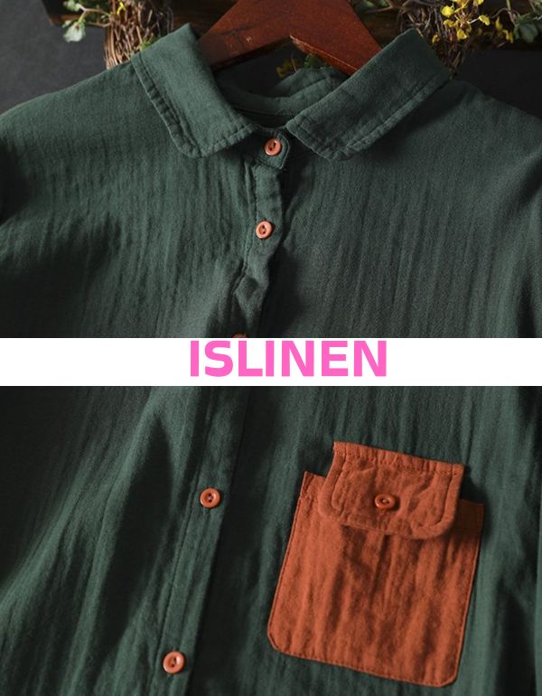 Breathable linen cotton shirt with patch pocket detail