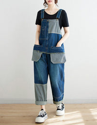 Womens vintage denim overall jumpsuit front view