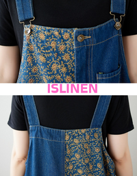 Womens vintage denim overall jumpsuit close-up
