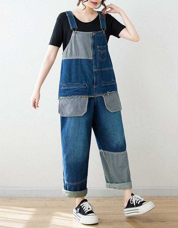 Denim overall jumpsuit pocket detail design