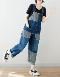 Womens casual denim overall jumpsuit indoor photo