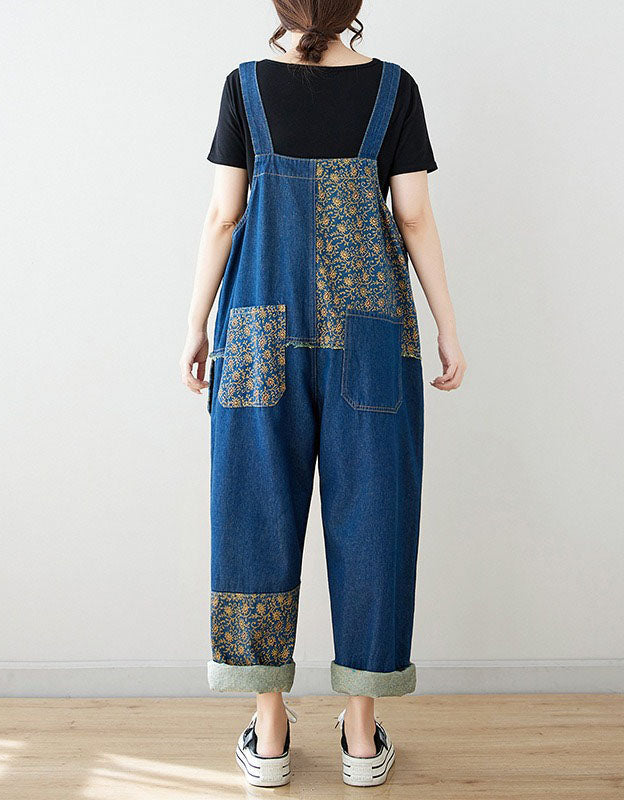 Trendy denim overall jumpsuit modern casual outfit back view