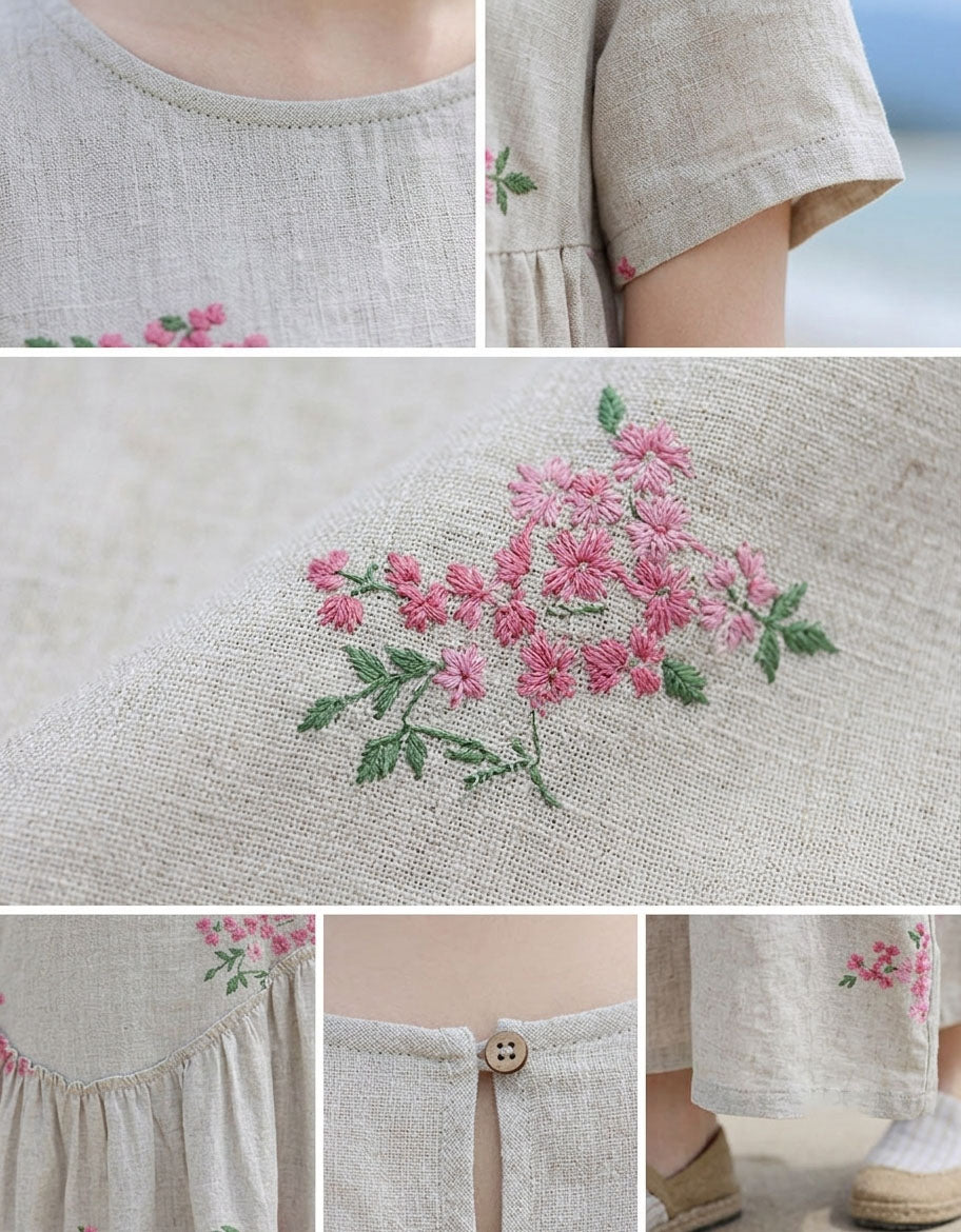Elegant Floral Linen Midi Dress for Women – Timeless Summer Style