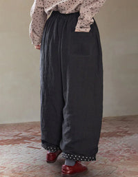 Loose Casual Polka Dot Trim Linen Pants - Islinen