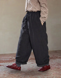 Loose Casual Polka Dot Trim Linen Pants - Islinen