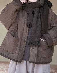 Vintage Loose Casual Quilted Linen Cotton Jacket - Islinen