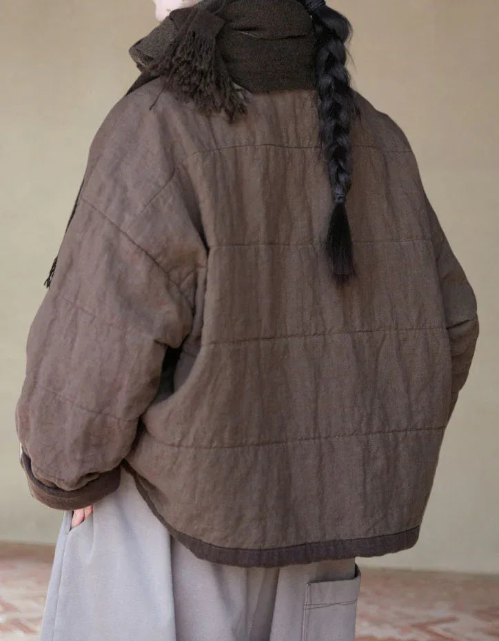 Vintage Loose Casual Quilted Linen Cotton Jacket - Islinen
