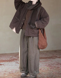 Vintage Loose Casual Quilted Linen Cotton Jacket - Islinen