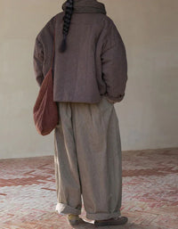 Vintage Loose Casual Quilted Linen Cotton Jacket - Islinen