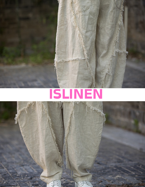 Close-up casual boho style women’s linen harem pants