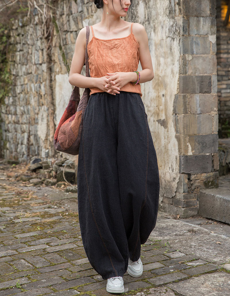 Black relaxed fit harem pants women casual outdoor