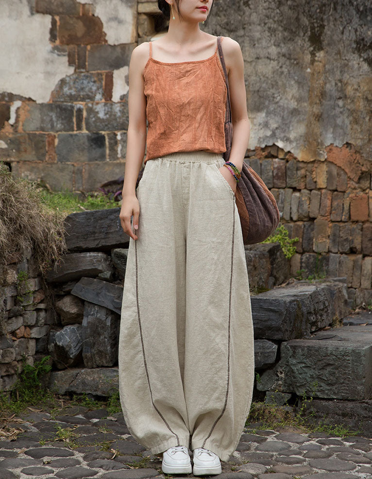Beige relaxed fit harem pants women casual outdoor