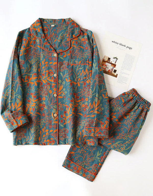 Loose Comfortable Leaf Pure Cotton Loungewear Set