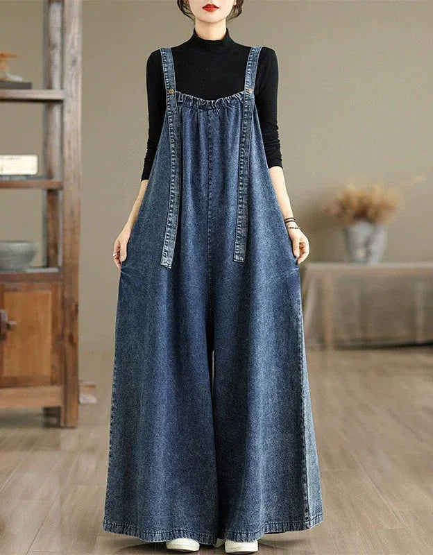 Loose Comfortable Wide Leg Denim Jumpsuit - Islinen
