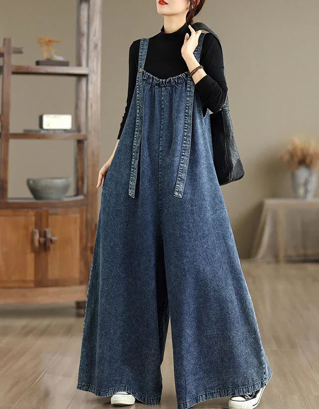 Loose Comfortable Wide Leg Denim Jumpsuit - Islinen