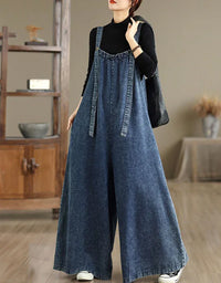 Loose Comfortable Wide Leg Denim Jumpsuit - Islinen