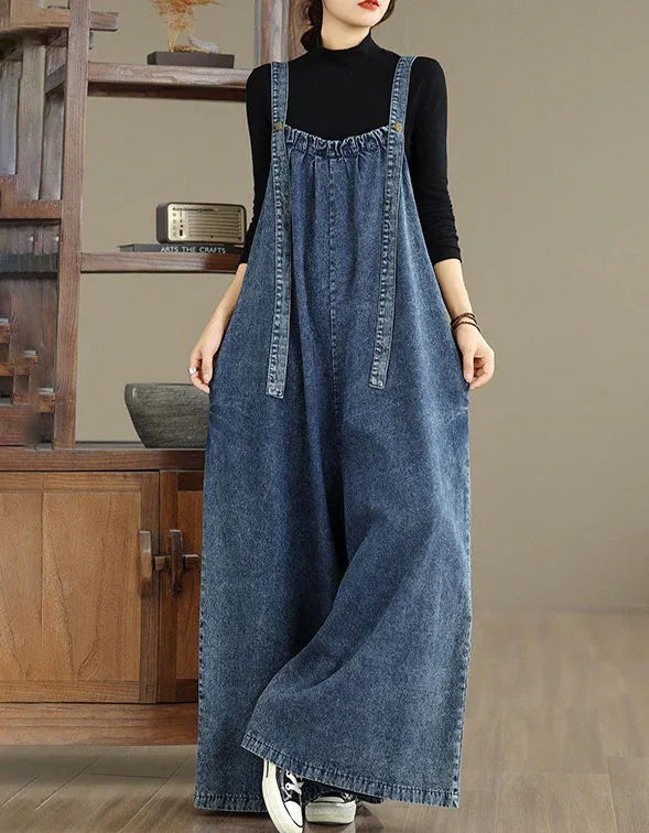 Loose Comfortable Wide Leg Denim Jumpsuit - Islinen