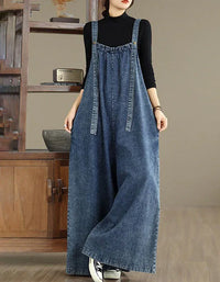 Loose Comfortable Wide Leg Denim Jumpsuit - Islinen