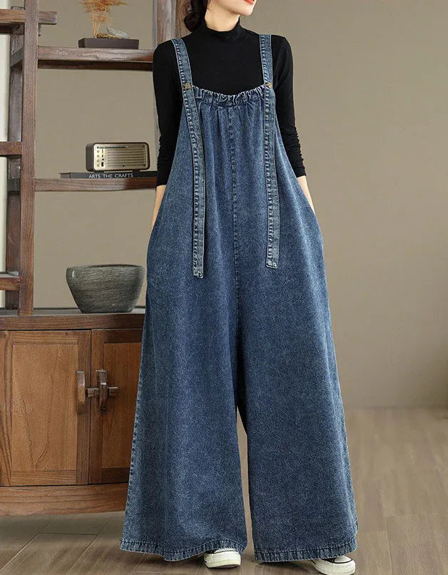 Loose Comfortable Wide Leg Denim Jumpsuit - Islinen