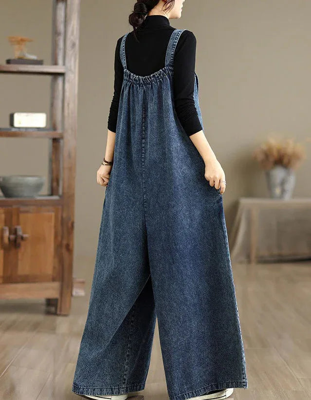 Loose Comfortable Wide Leg Denim Jumpsuit - Islinen