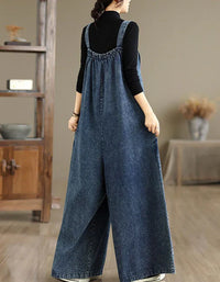 Loose Comfortable Wide Leg Denim Jumpsuit - Islinen