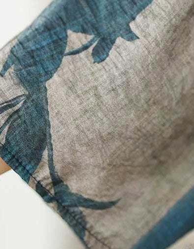 Loose Fit Floral Batwing Sleeve Cotton Linen Top