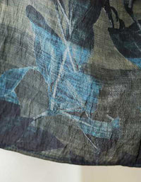 Loose Fit Floral Batwing Sleeve Cotton Linen Top