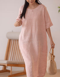 Round Neck Summer Casual Loose Linen Dress