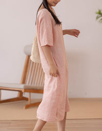Round Neck Summer Casual Loose Linen Dress