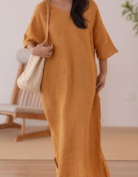 Round Neck Summer Casual Loose Linen Dress