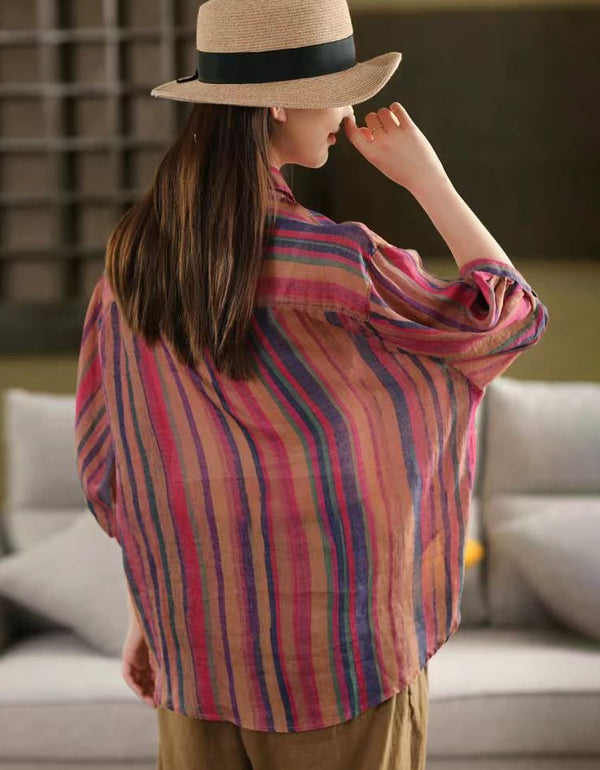Loose Fit Colorful Stripe Linen Shirt