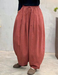 Loose Fit Drawstring Waist Linen Harem Pants