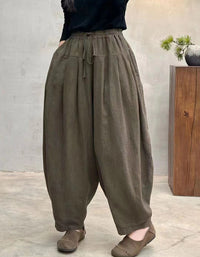 Loose Fit Drawstring Waist Linen Harem Pants